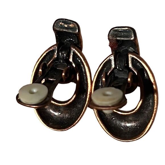 Vintage 1950s Copper Modernist Clip On Door Knocker Earrings - Picture 5 of 12